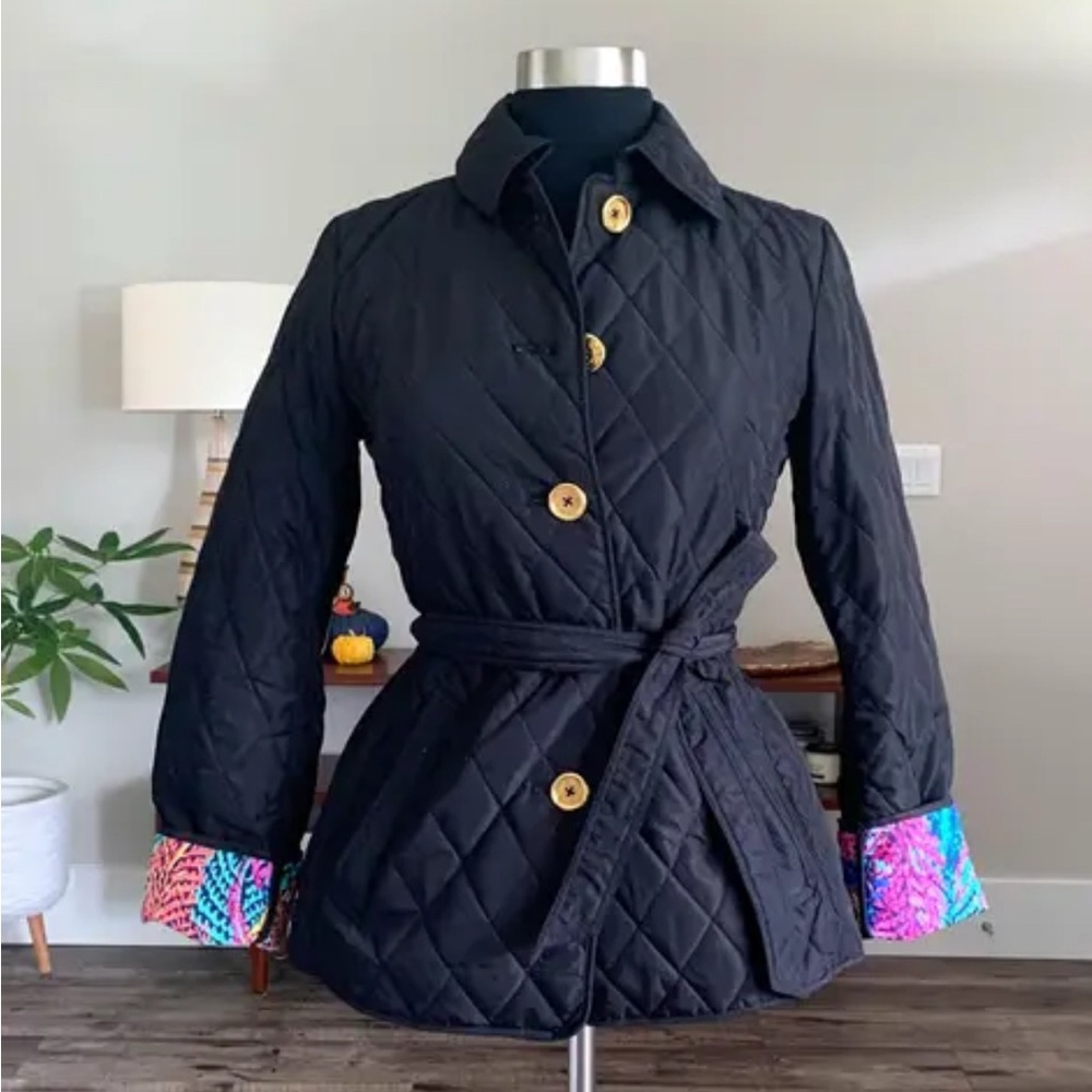 Lilly Pulitzer Black Quilted Jacket with Colorful lining